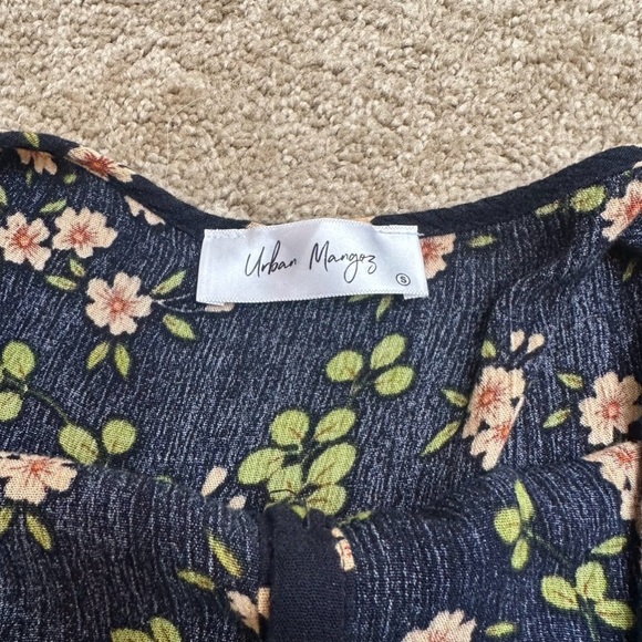 Urban Mangoz Navy Blue Floral Long Sleeve Mini Dress Size Small Boho Summer - Picture 5 of 6